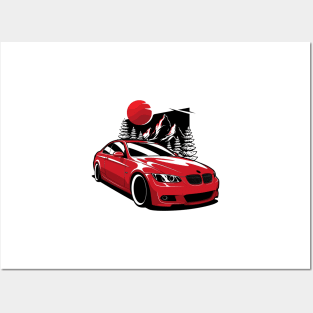 Red E92 Coupe Mountains Nature Posters and Art